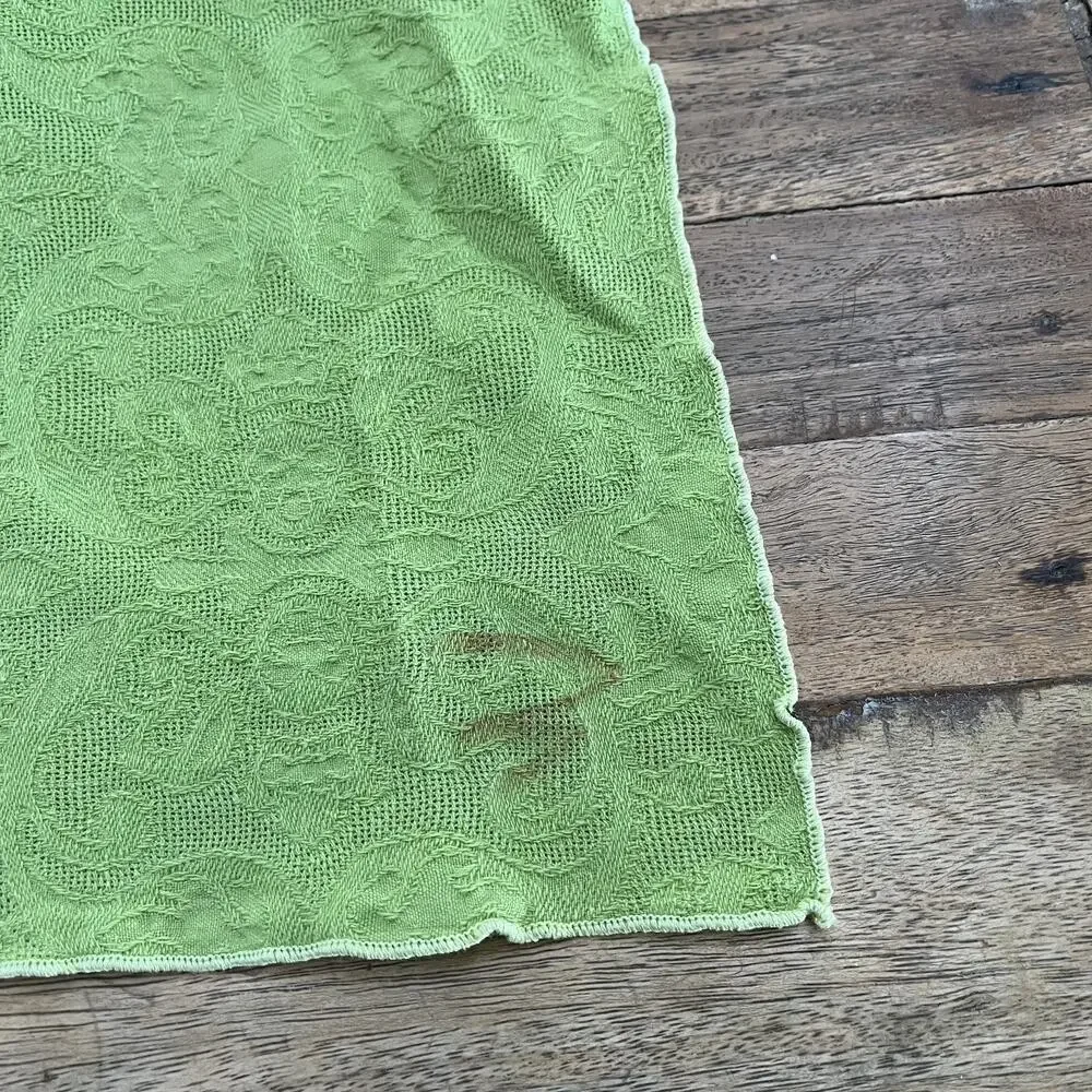 Green Floral Brocade Fabric Tablecloth 46 x 61
